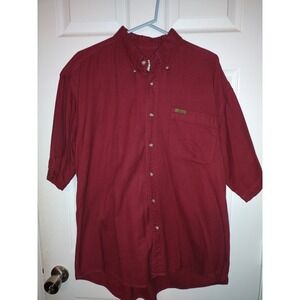 Woolrich Men's Burgundy Textured Short Sleeve Button Down Shirt Large